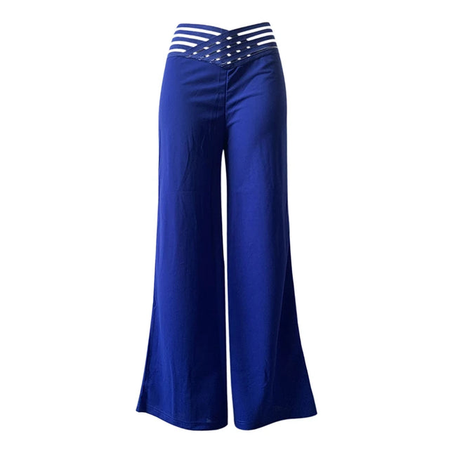 Women's High-Waisted Waist Belt Casual Straight Loose Wide-Leg Pants