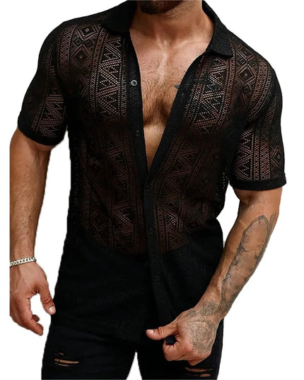 Men's Sheer Short Sleeve Button-Down Shirts