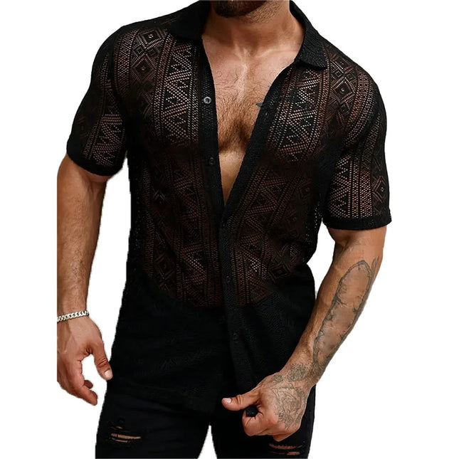 Men's Sheer Short Sleeve Button-Down Shirts
