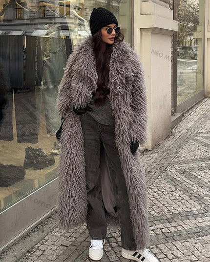 Women's Extra Long Faux Fur Overcoat