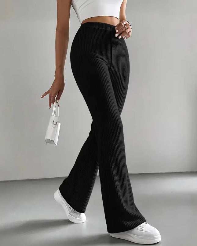 Women's Casual Ribbed Knit Slim Flared Pants