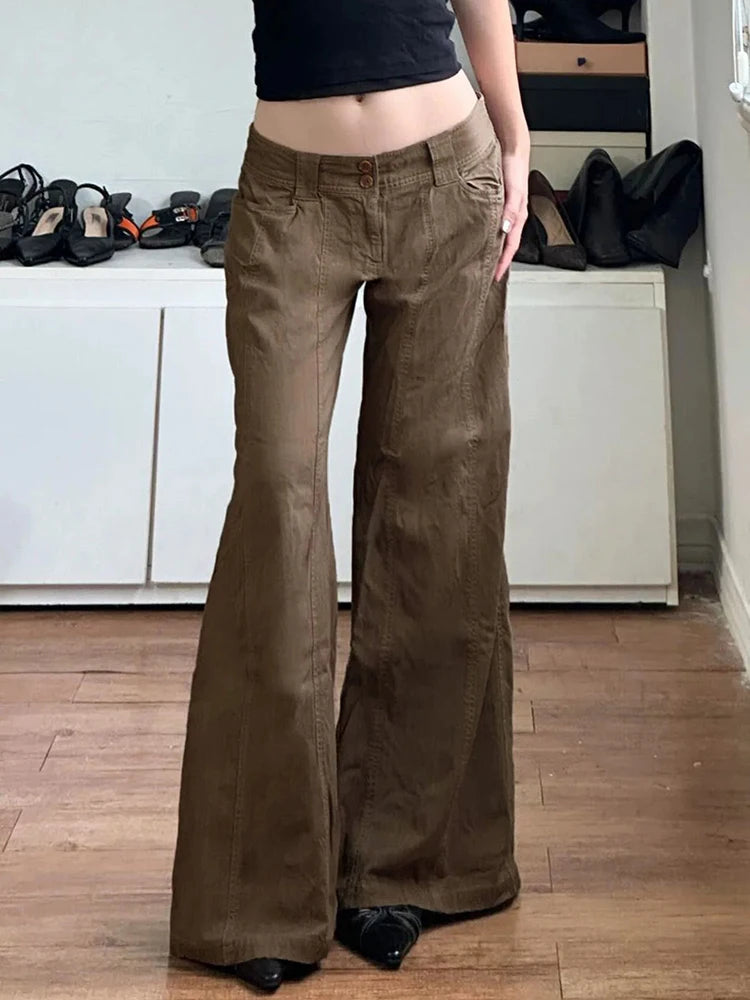 Wide Leg Women's Pants - Grunge Style, Low Rise, Baggy Fit for Casual & Trendy Look