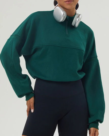 Women's Long Sleeve Sweatshirt – Loose Fit, Half Zipper, Oversized