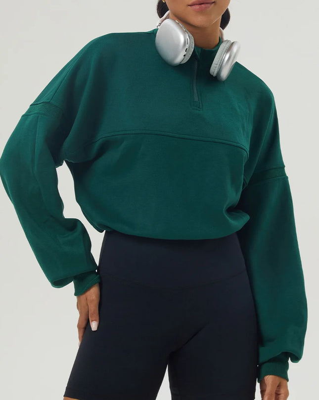 Women's Long Sleeve Sweatshirt – Loose Fit, Half Zipper, Oversized