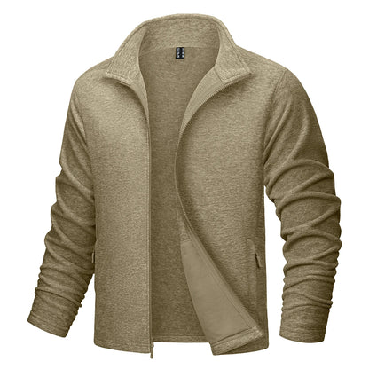 MAGCOMSEN Men's Lightweight Fleece Jacket with Full Zip and Stand Collar