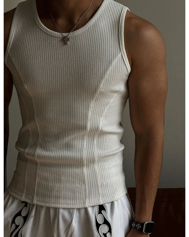 Men's Ribbed Sleeveless Tank Top - Breathable, Quick-Drying