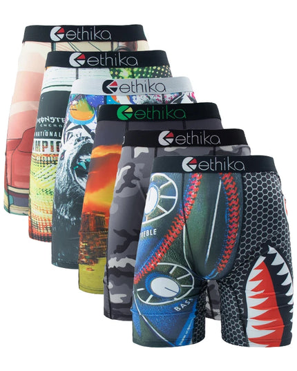ETHIKA 6-Pack Men’s Breathable Boxer Briefs - Comfortable, Durable Underwear Trunks for Men