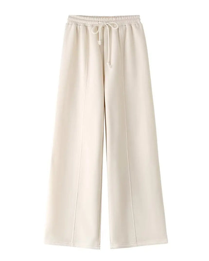 TRAFZA Women's 2-Piece Retro Zipper Jacket & High-Waisted Lace-Up Loose Pants Set