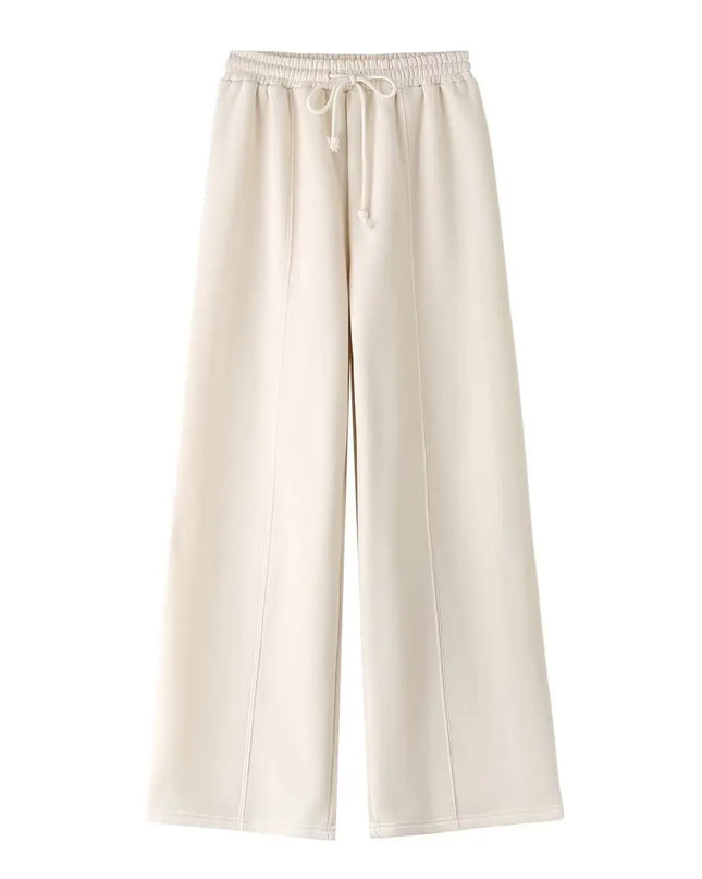 TRAFZA Women's 2-Piece Retro Zipper Jacket & High-Waisted Lace-Up Loose Pants Set