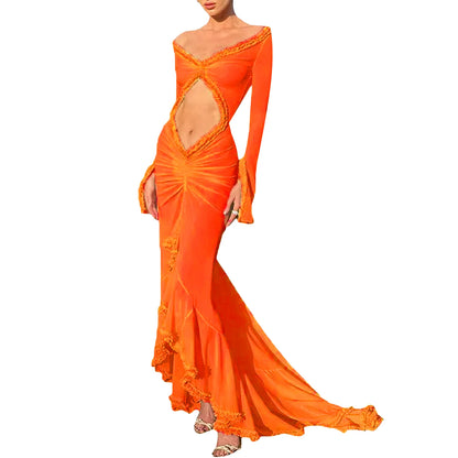 Women's Long Sleeve V-Neck Mesh Dress