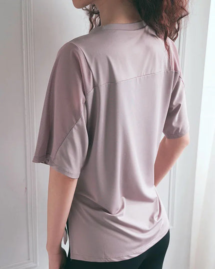 Women's Mesh Stitching Sports T-Shirt - Loose Fit, Quick Dry Activewear