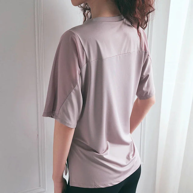 Women's Mesh Stitching Sports T-Shirt - Loose Fit, Quick Dry Activewear