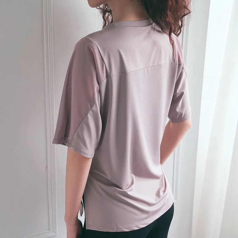 Women's Mesh Stitching Sports T-Shirt - Loose Fit, Quick Dry Activewear