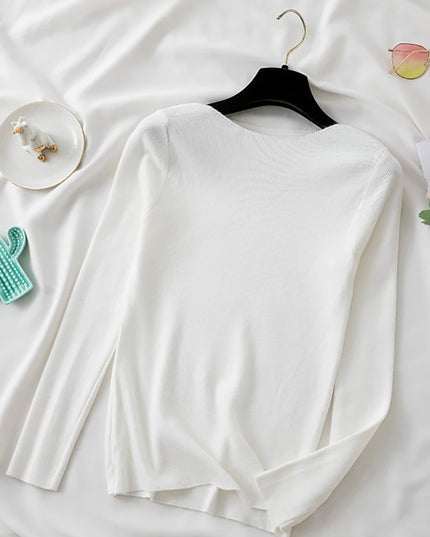 High-Quality Slim Knitted O-Neck Sweater for Women - Various Colors