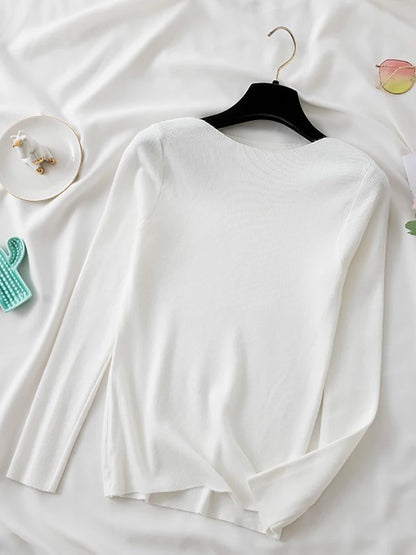 High-Quality Slim Knitted O-Neck Sweater for Women - Various Colors