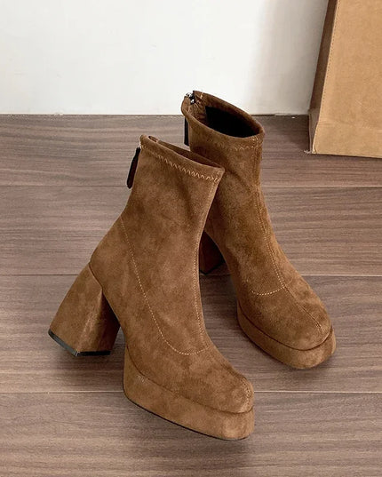 Ohmmayby Stylish Women’s Ankle Boots with Platform Square High Heels