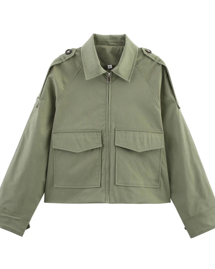 Women's Long Sleeve Casual Jacket with Front Zip Pockets