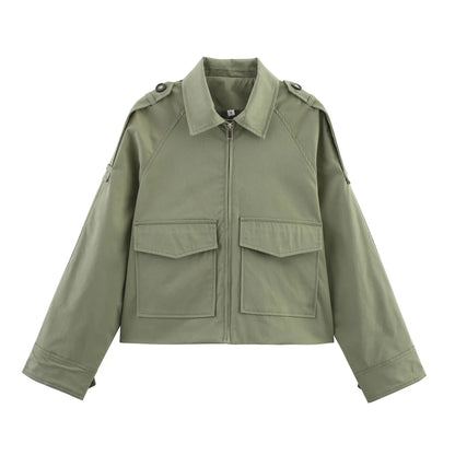 Women's Long Sleeve Casual Jacket with Front Zip Pockets