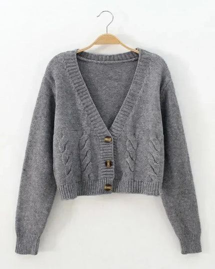 V-Neck Cropped Long Sleeve Knit Cardigan for Women