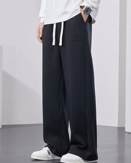 Men's Cotton Wide Leg Sweatpants with Drawstring & Letter Print