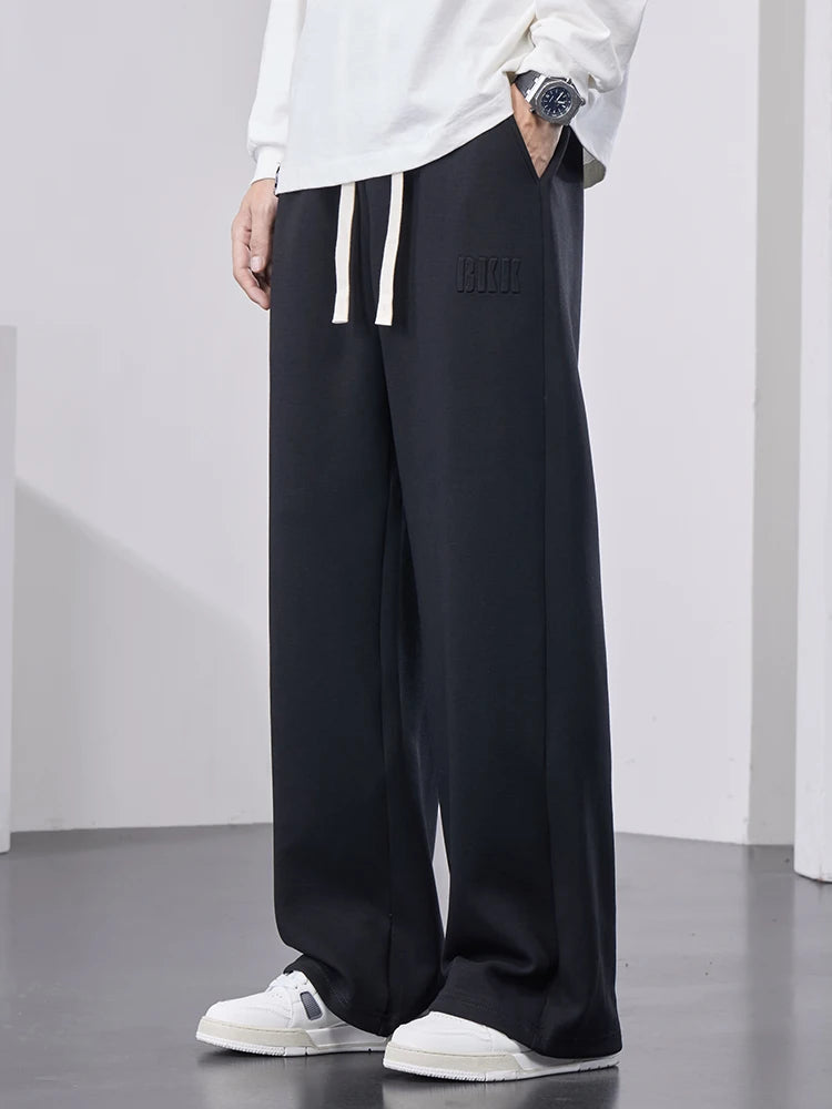 Men's Cotton Wide Leg Sweatpants with Drawstring & Letter Print