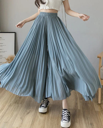 Elegant Women’s Chiffon High-Waist Wide-Leg Pants - Pleated & Loose Fit