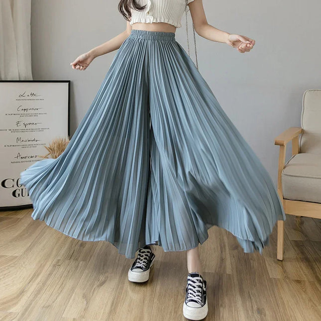 Elegant Women’s Chiffon High-Waist Wide-Leg Pants - Pleated & Loose Fit