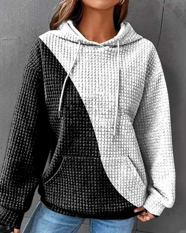 Oversized Women's Hoodie Sweatshirt with Waffle Knit
