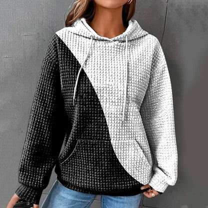 Oversized Women's Hoodie Sweatshirt with Waffle Knit