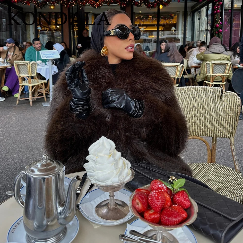 KONDALA Women's Faux Fur Turn-Down Collar Elegant Jacket