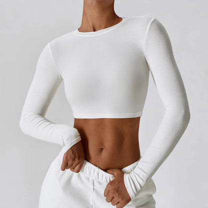 Women's Ribbed Crew Neck Lightweight Slim Fit Crop Top