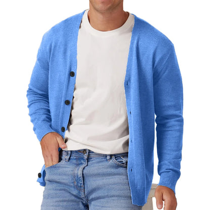 Men's Vintage Long Sleeve Button-Front V-Neck Knitted Cardigan
