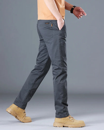 Men's Classic Slim Straight Trousers - Pure Cotton Stretch Pants
