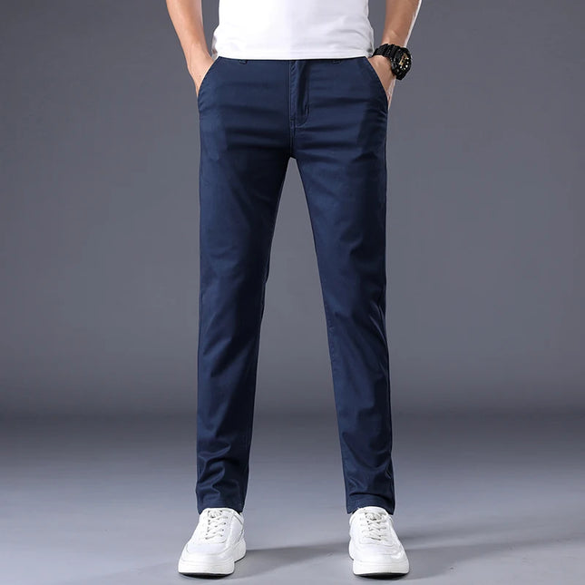 Men's Casual Long Elastic Straight Pants - Various Colors