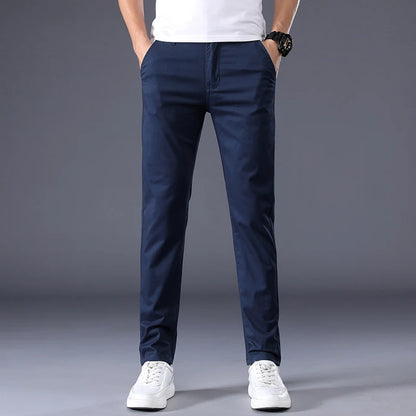 Men's Casual Long Elastic Straight Pants - Various Colors