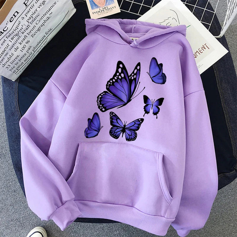 Women's Butterfly Pattern Printed Hoodie Sweater