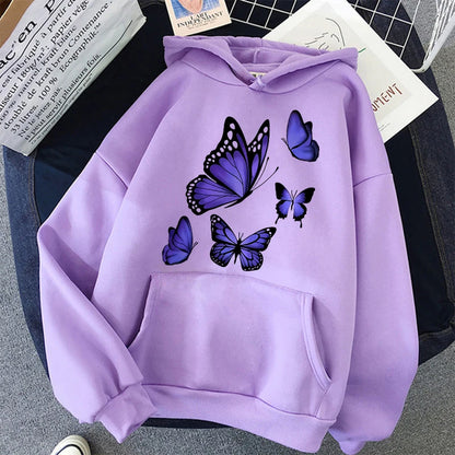 Women's Butterfly Pattern Printed Hoodie Sweater