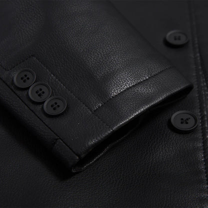 Men's Long Faux Leather Trench Coat with Lapel - Stylish & Durable Leather Outerwear for Men