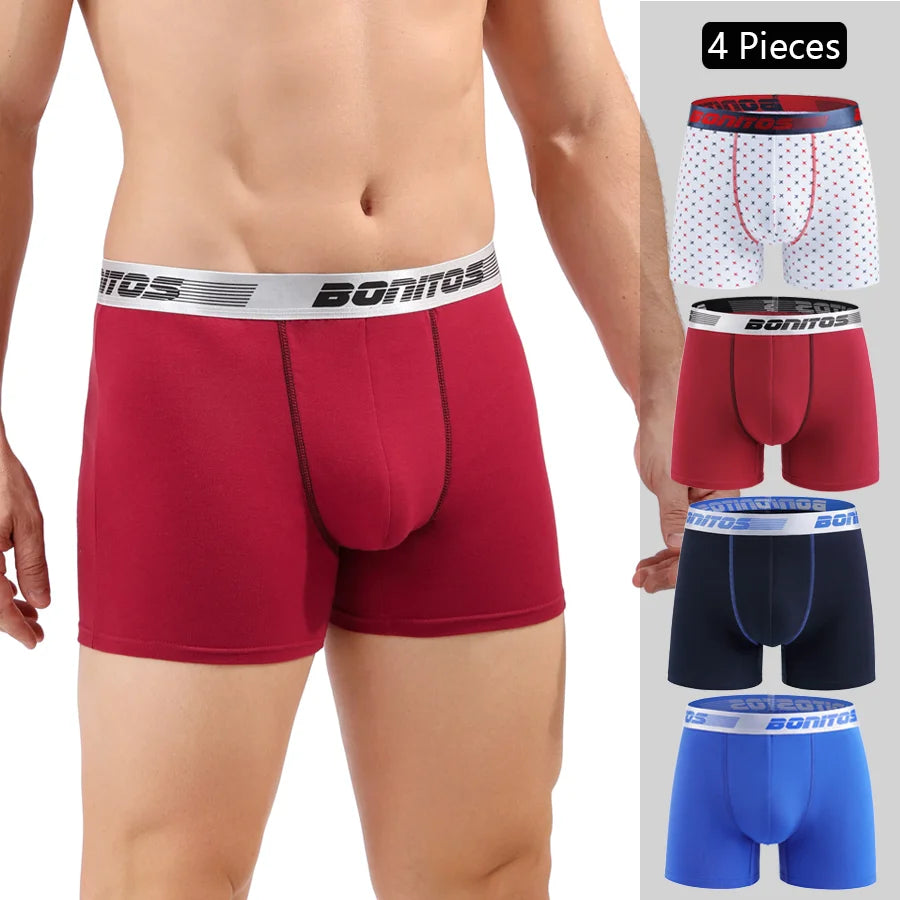 Men's Cotton Boxer Shorts - 4-Pack Comfortable Underwear for All-Day Wear