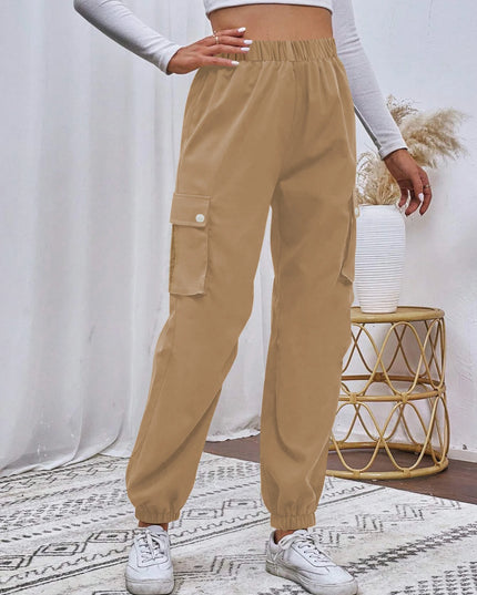Women's Relaxed Fit Cargo Pants with Elastic Waist and Multiple Pockets