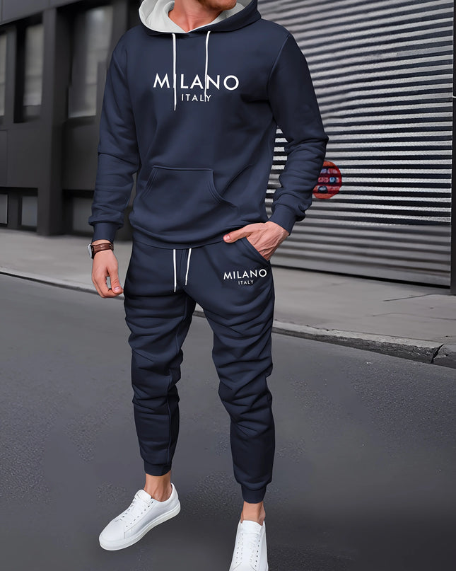 Men's Milano Italy Letter Print Loose Fit Thick Hoodie and Joggers Set