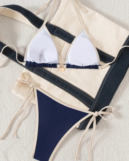 Women's Two-Piece Bikini Set with Tie Sides and Cross-Back Design