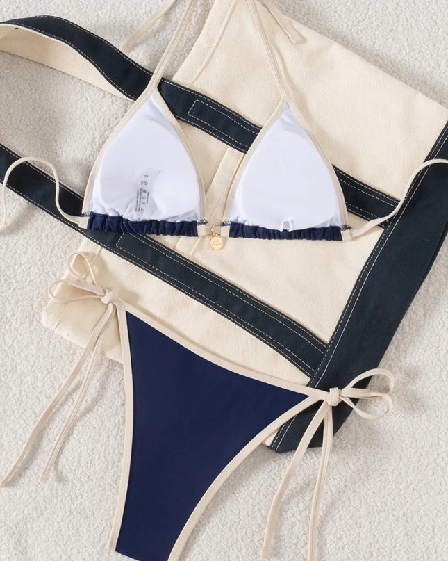 Women's Two-Piece Bikini Set with Tie Sides and Cross-Back Design