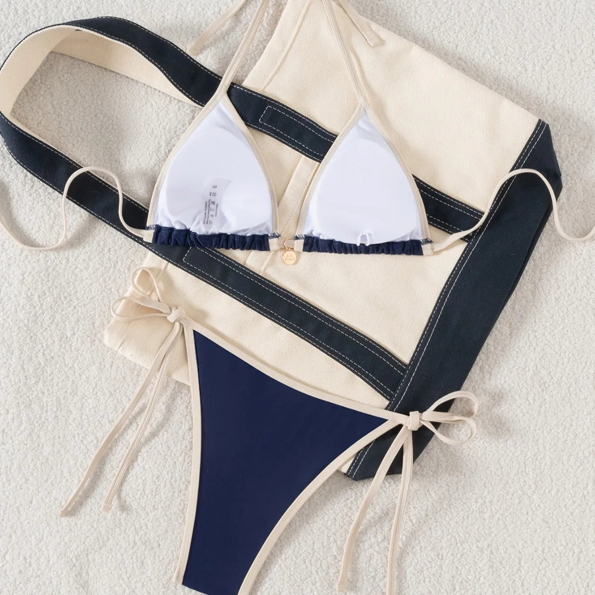 Women's Two-Piece Bikini Set with Tie Sides and Cross-Back Design