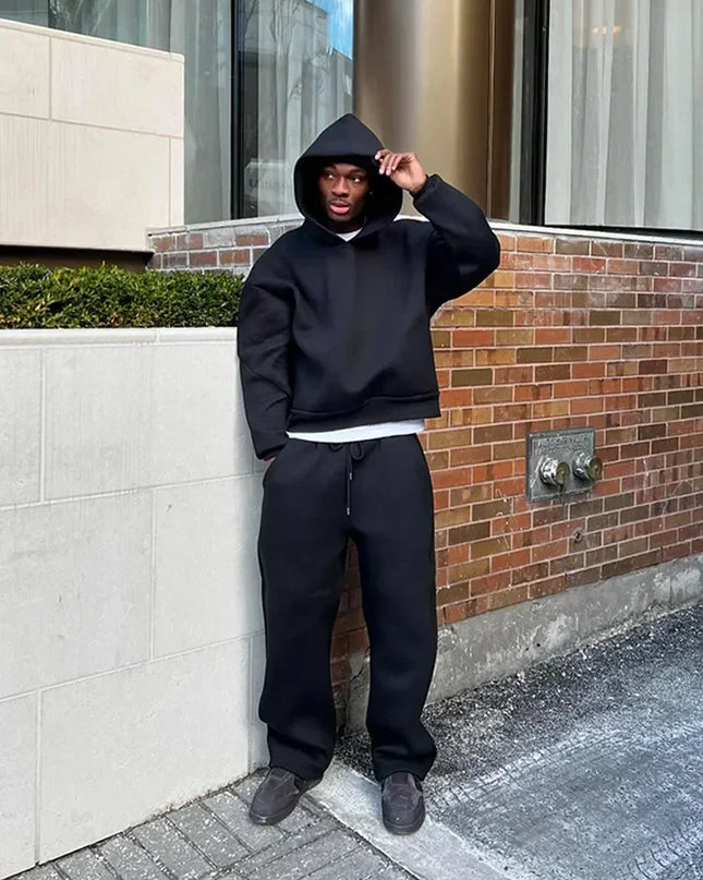 Men's Two-Piece Fleece Hooded Sweater and Loose Fit Sweatpants Set