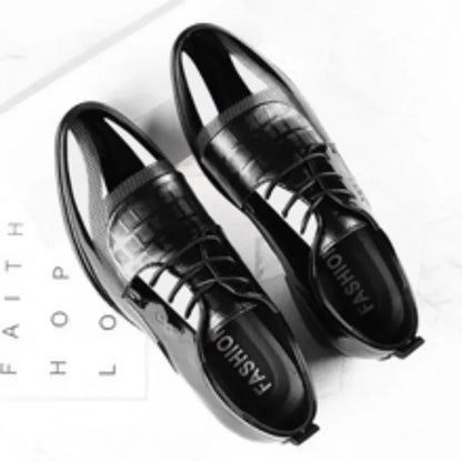 Men's Formal Black Brogue Lace-Up Dress Shoes in PU Leather