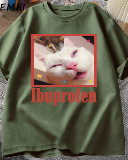 Unisex Ibuprofen Cat Meme Cotton Graphic T-Shirt - Funny Cat Lover Tee