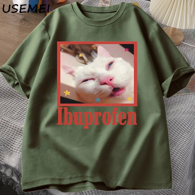 Unisex Ibuprofen Cat Meme Cotton Graphic T-Shirt - Funny Cat Lover Tee