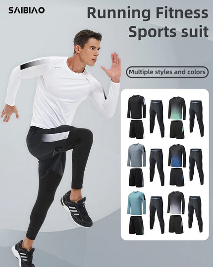 Men's Athletic 3-Piece Compression Sweater, Shorts & Pants Set - Sportswear Performance Gear