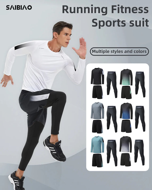 Men's Athletic 3-Piece Compression Sweater, Shorts & Pants Set - Sportswear Performance Gear
